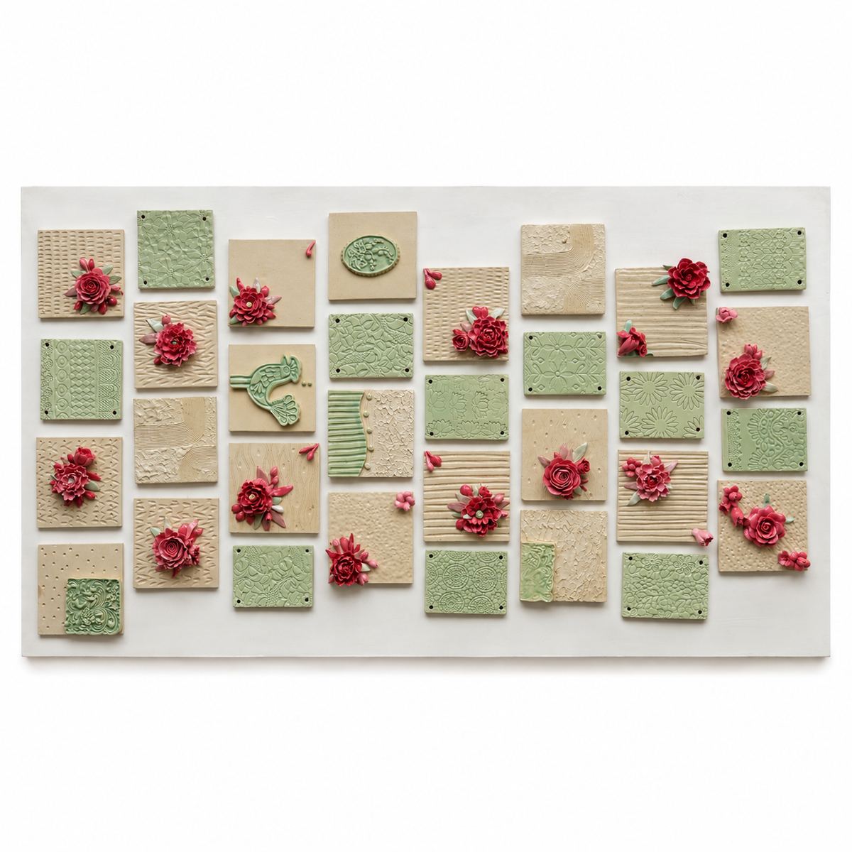 Sage and Rose Ceramic Tile Composition (Framing & Crafting Included)