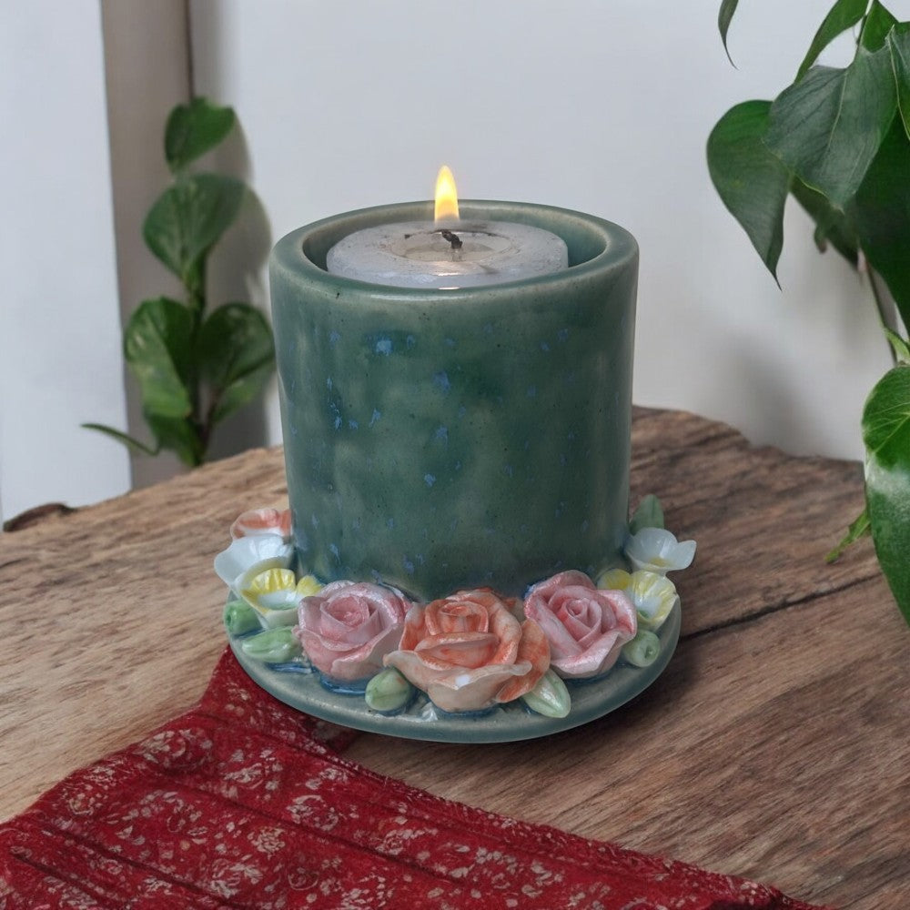 Rustic Cylindrical Tea Light Candle Holder