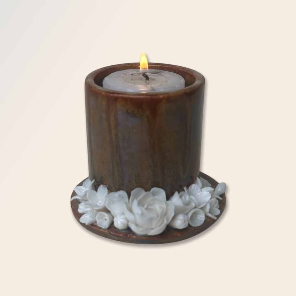Rustic Cylindrical Tea Light Candle Holder
