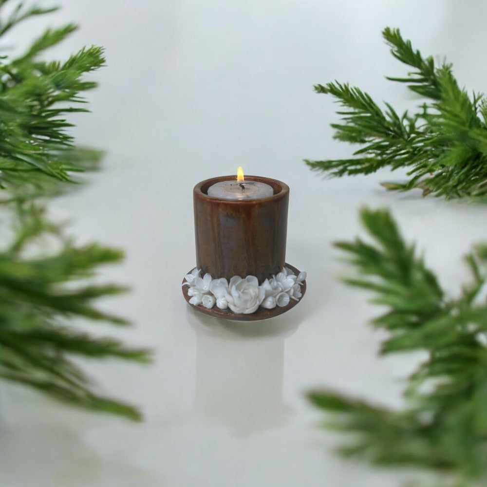 Rustic Cylindrical Tea Light Candle Holder