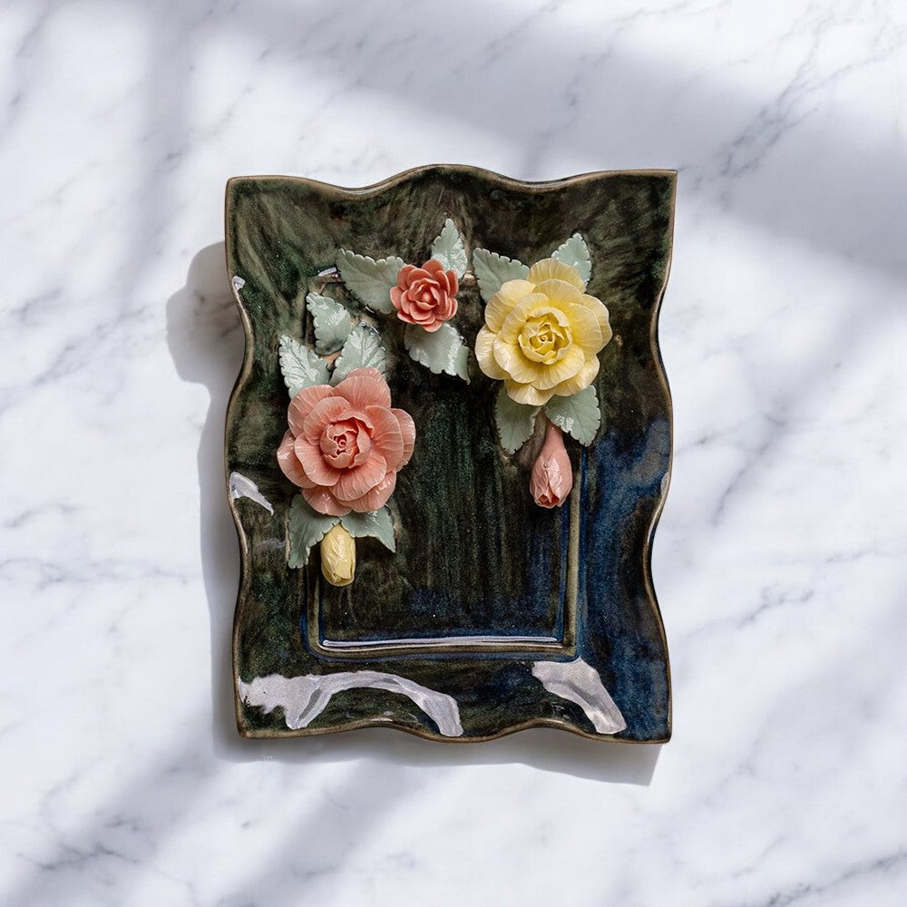 Rose Flower Plate Crystal & Oil Holder