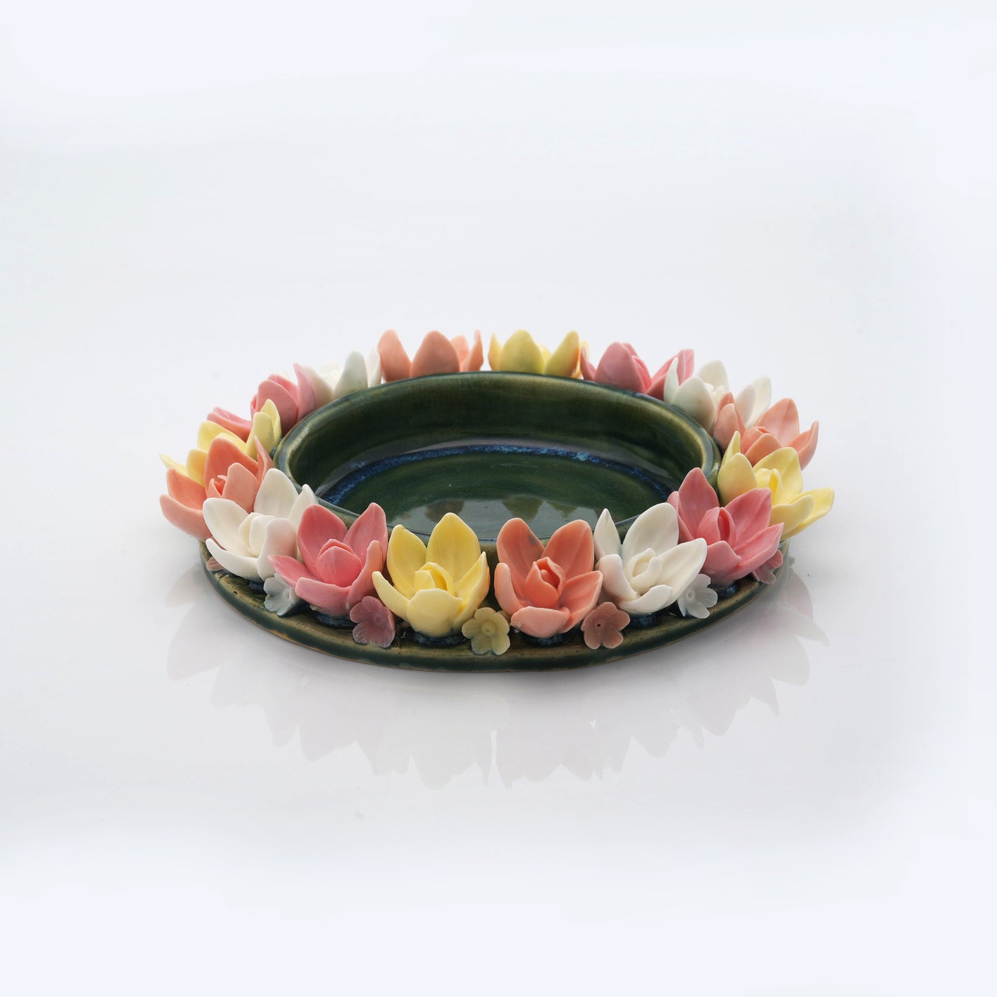 Floral Wreath Glass Tea Light Candle Holder