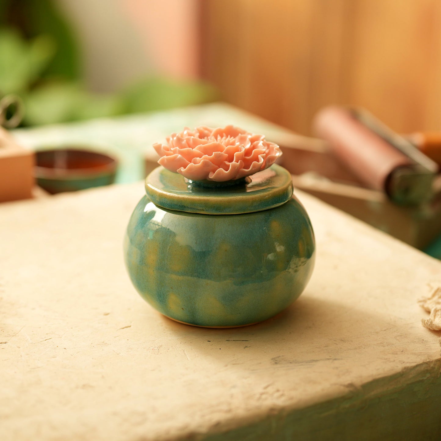 Peony Flower Round Candle Jar