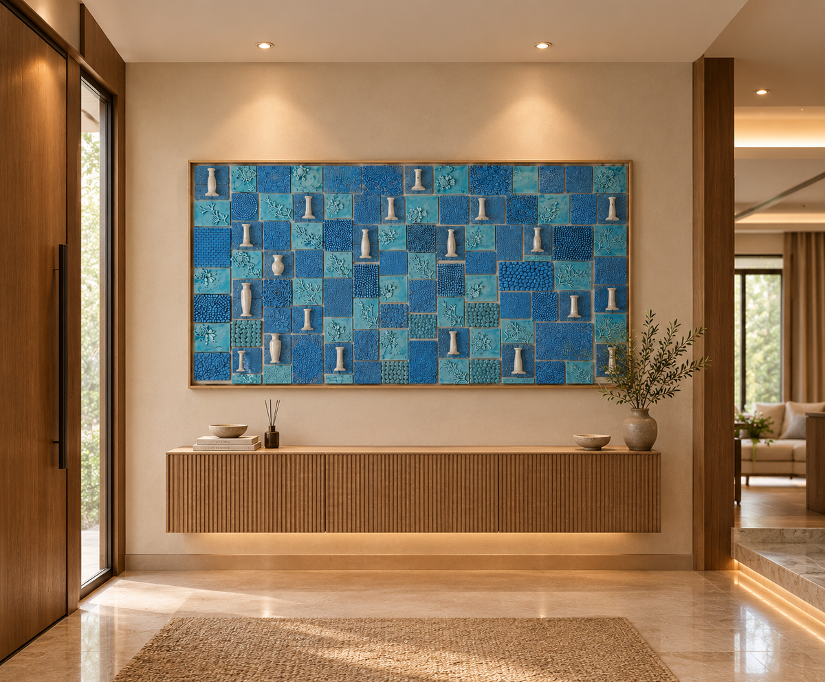 Cobalt Rhythm Ceramic Tile Composition (Framing & Crafting Included)