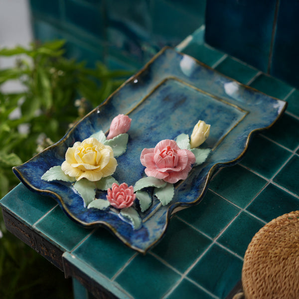 Rose Flower Plate Crystal & Oil Holder