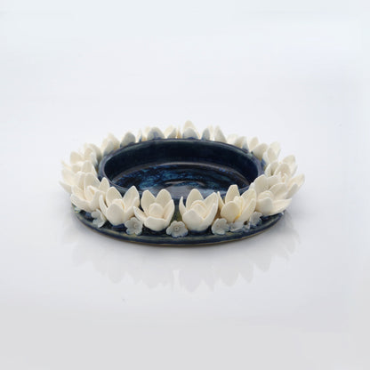 Floral Wreath Glass Tea Light Candle Holder