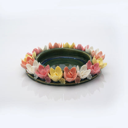 Floral Wreath Glass Tea Light Candle Holder