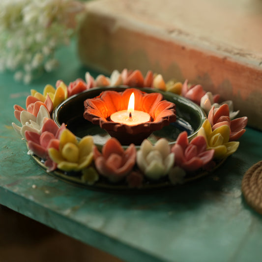 Floral Wreath Glass Tea Light Candle Holder