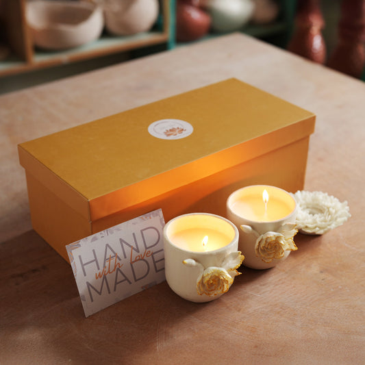 White Bloom Candle Set