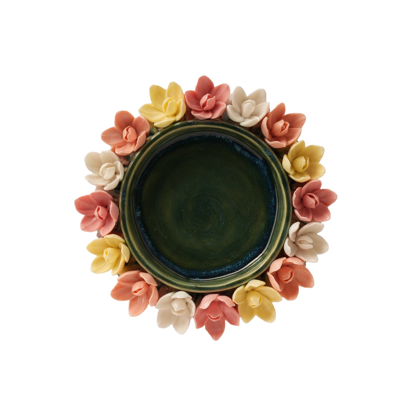 Floral Wreath Glass Tea Light Candle Holder