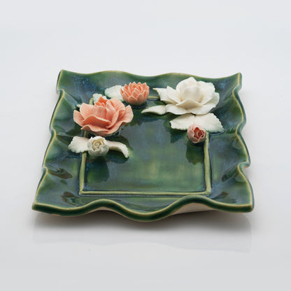 Rose Flower Plate Crystal & Oil Holder