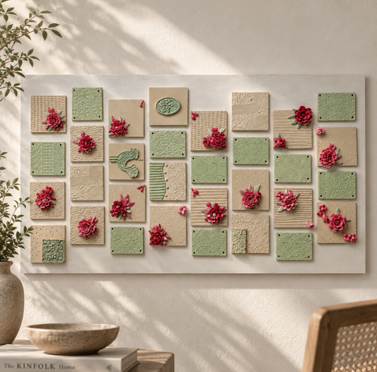 Sage and Rose Ceramic Tile Composition (Framing & Crafting Included)