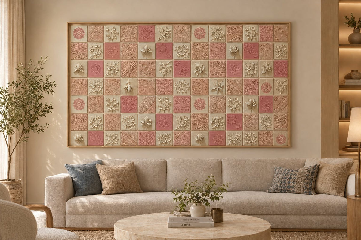Blush Tapestry Ceramic Tile Composition (Framing & Crafting Included)